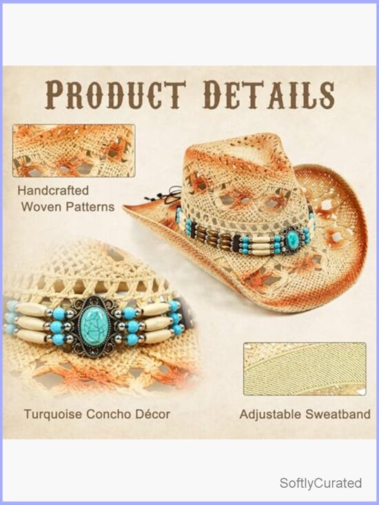 Straw Cowboy Hat with Shapeable Brim Western Sun Hat for Women main image 7